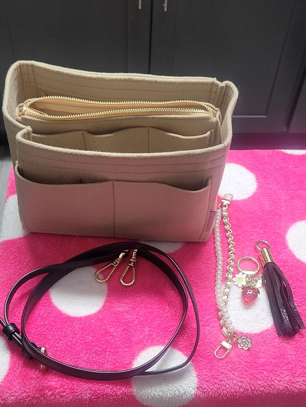 Michael Kors Brown/Black MK Logo Satchel with Tassel and Pearl Strap - Picture 6 of 9